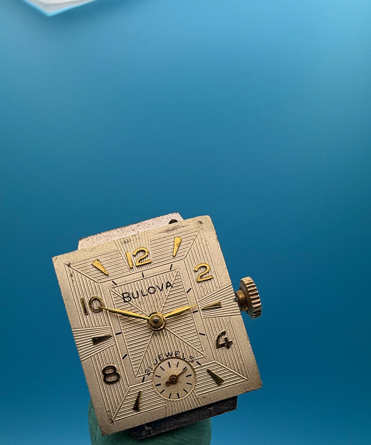 Vintage Bulova 17 Jewels Square dial and movement with signed crown