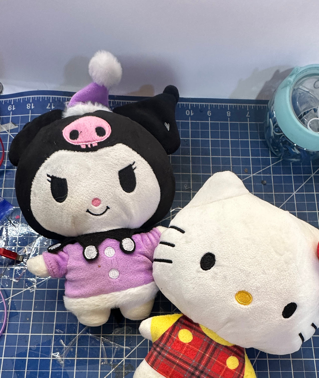 Sanrio HELLO KITTY and KUROMI retro plush bundle purple plaid red. 213