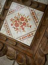 Vintage Hand Carved Wooden Serving Tray with Ceramic Tile - Image 2