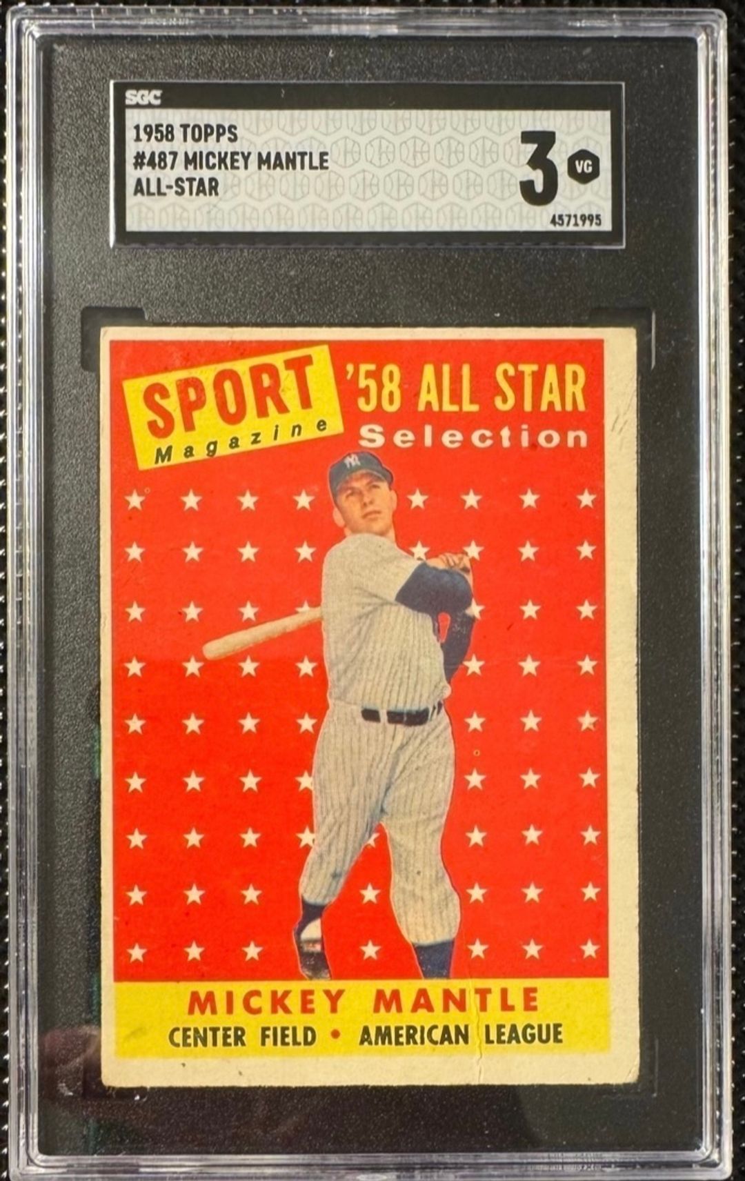 1958 Topps Mickey Mantle All-Star #487 SGC 3