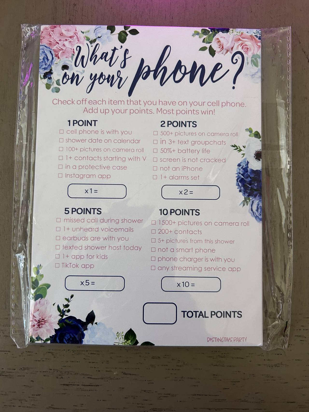 Floral What's On Your Phone Shower Game Cards