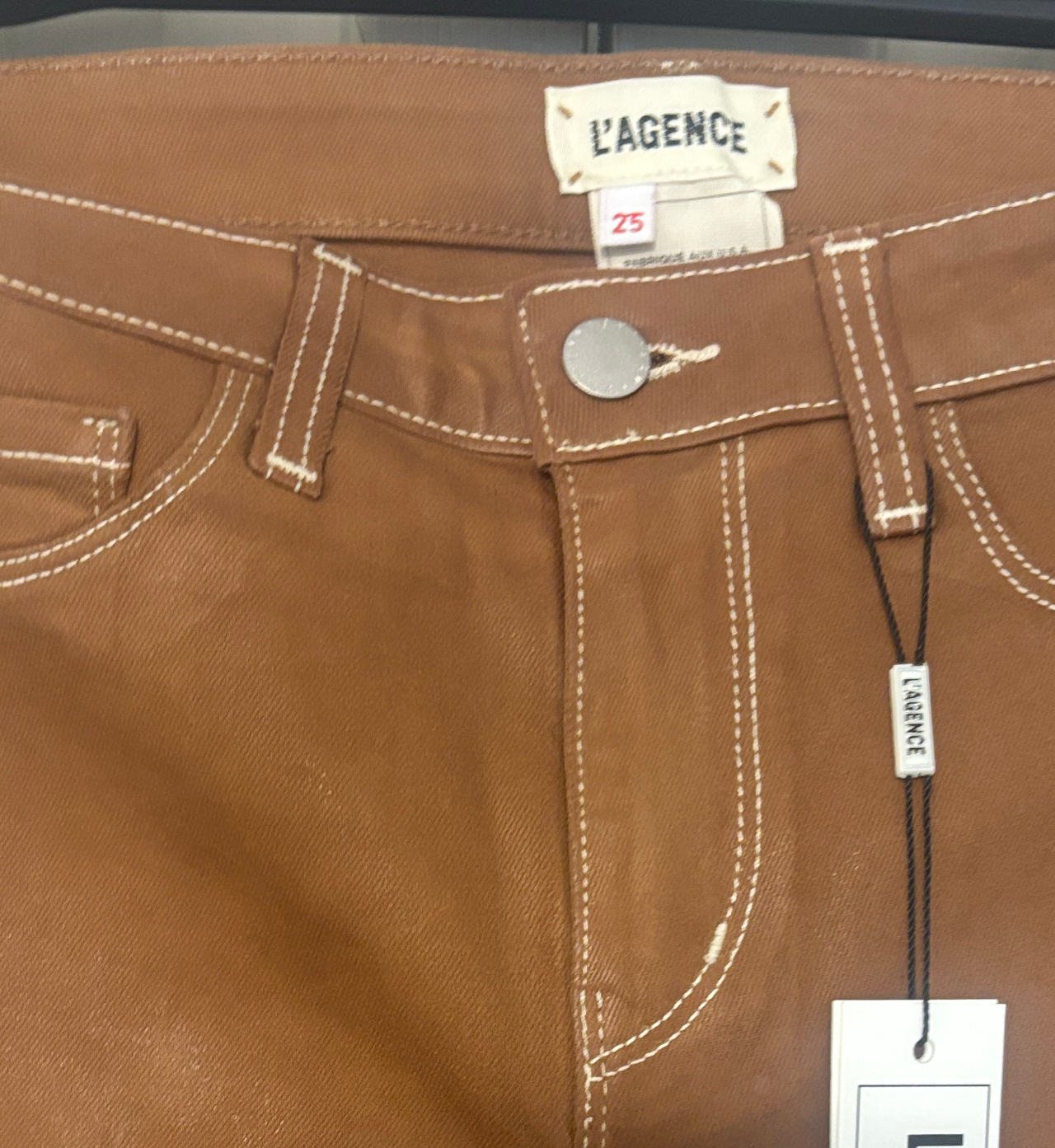 L'AGENCE Margot Coated Jeans with Contrast Stitching