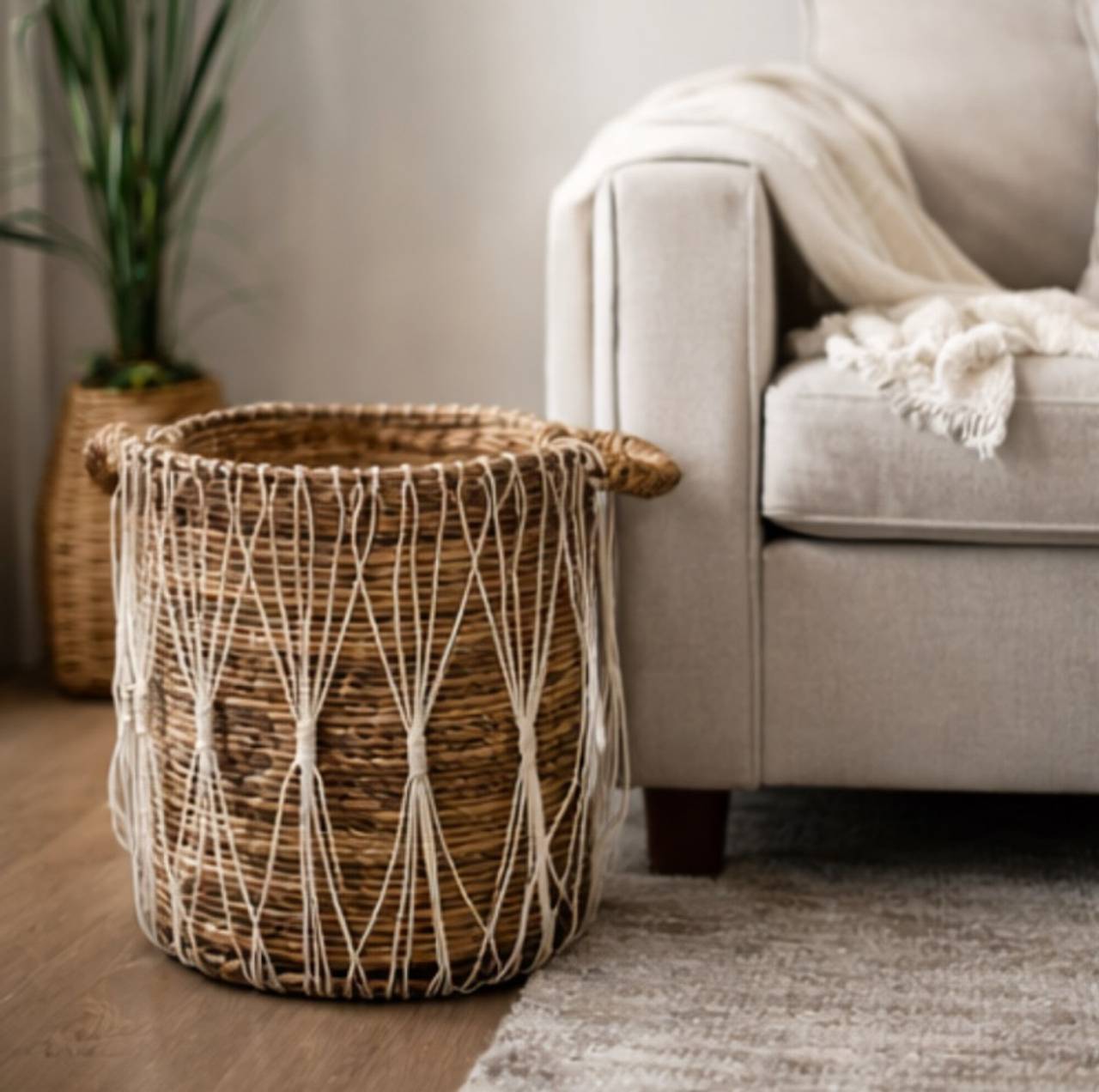 Medium Round Boho Wicker Storage Basket