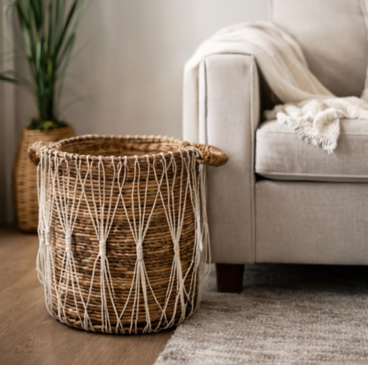 Medium Round Boho Wicker Storage Basket