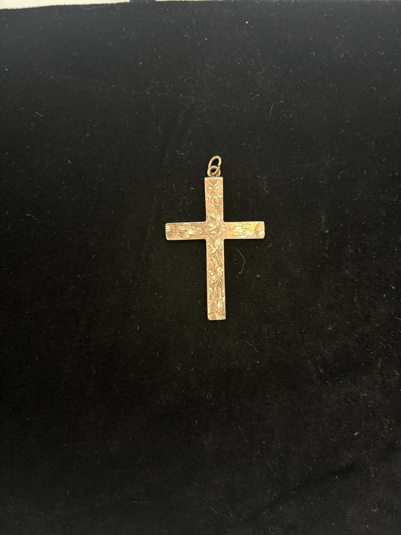 Vintage Large 10k Gold Cross Pendant Floral Marked