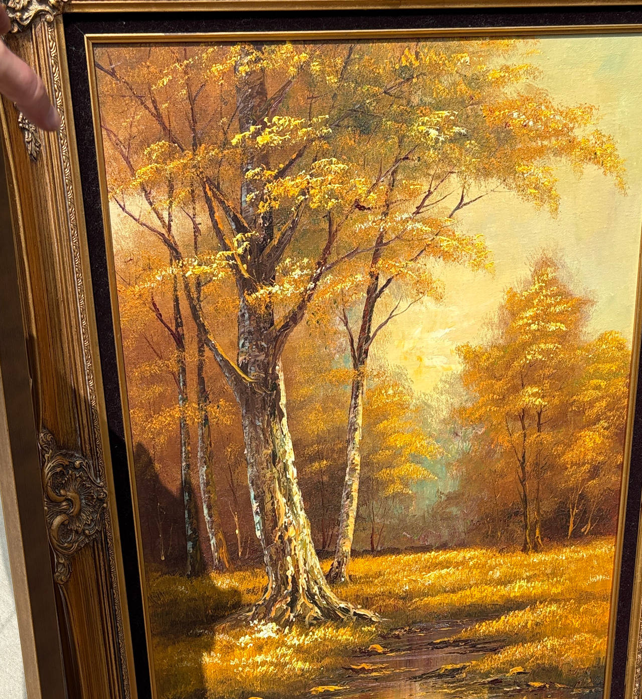 Vintage Autumn Landscape Oil Painting in Ornate Frame, artist Cantrell