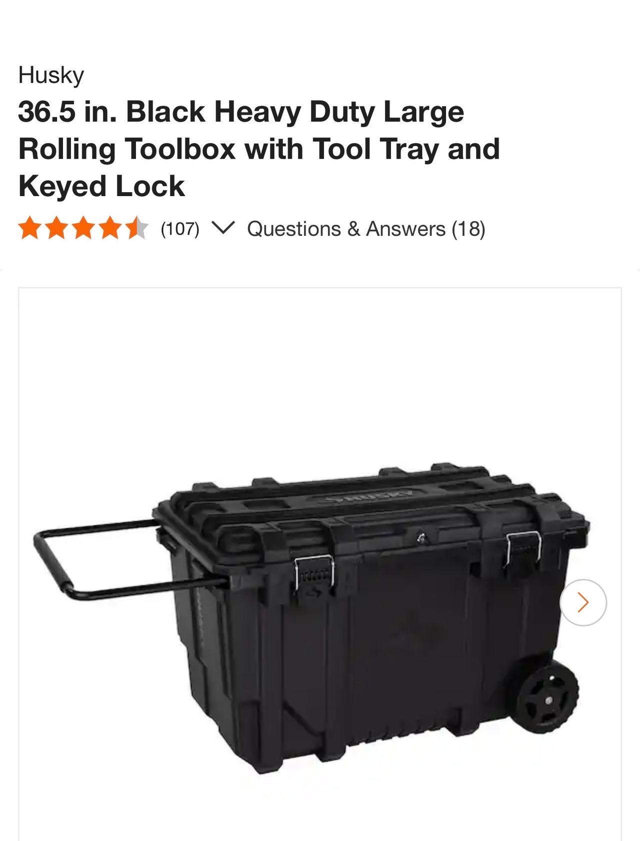 Husky 50 Gallon Rolling Tool Box with Keyed Lock