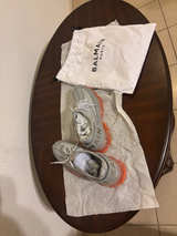 Balmain B-Bold Low-Top Knit Sneakers Grey Orange - Image 1