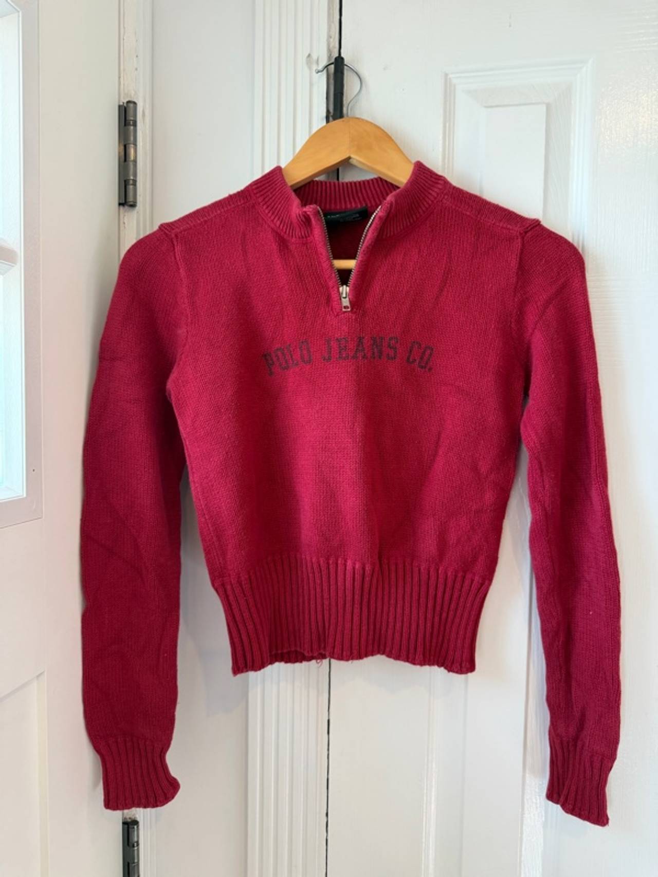 Ralph Lauren Red Quarter Zip Sweater LOOK AT MEASUREMENTS SMALL 