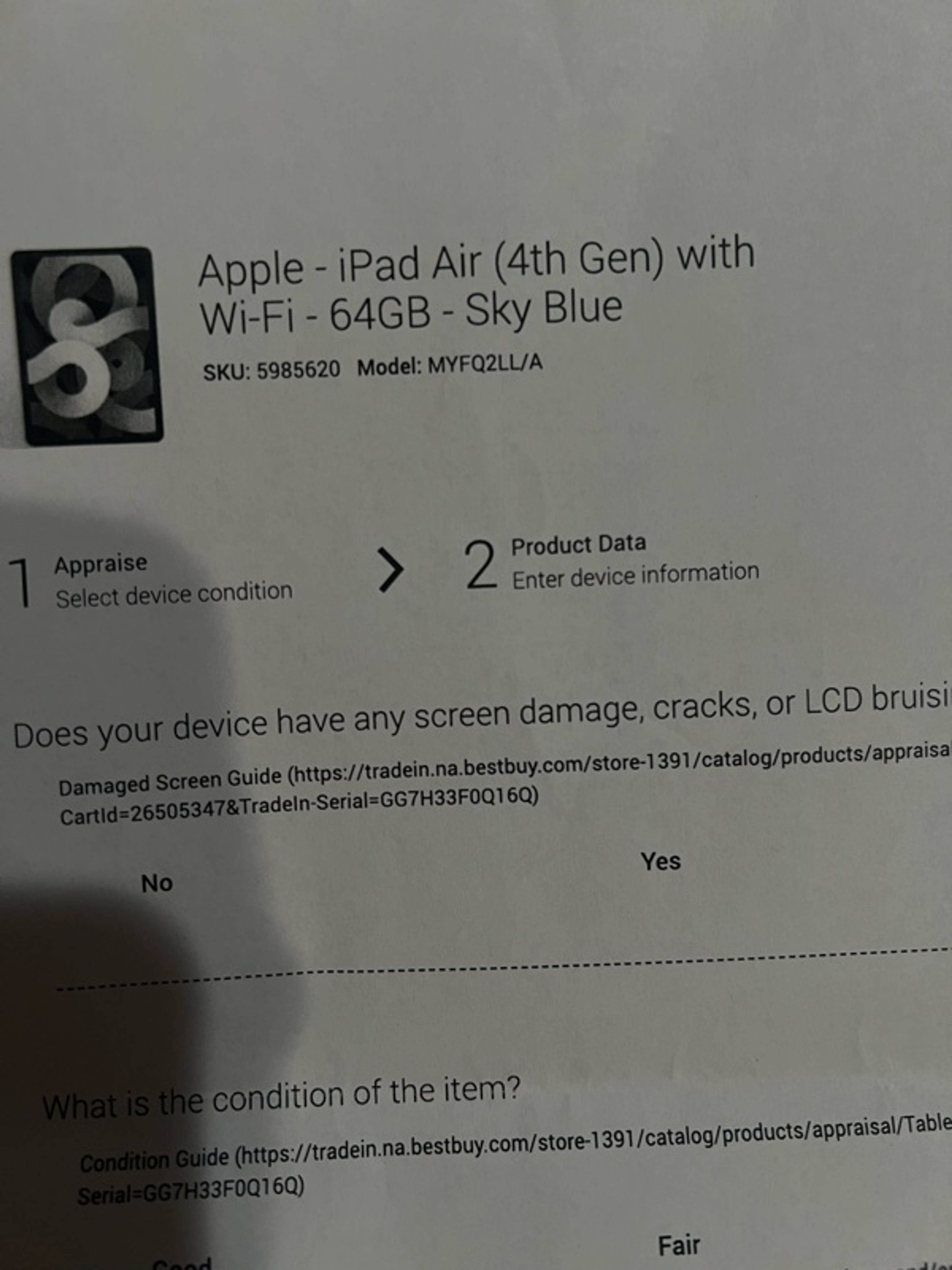 Apple iPad Air 4th Generation 64GB Sky Blue Unlocked