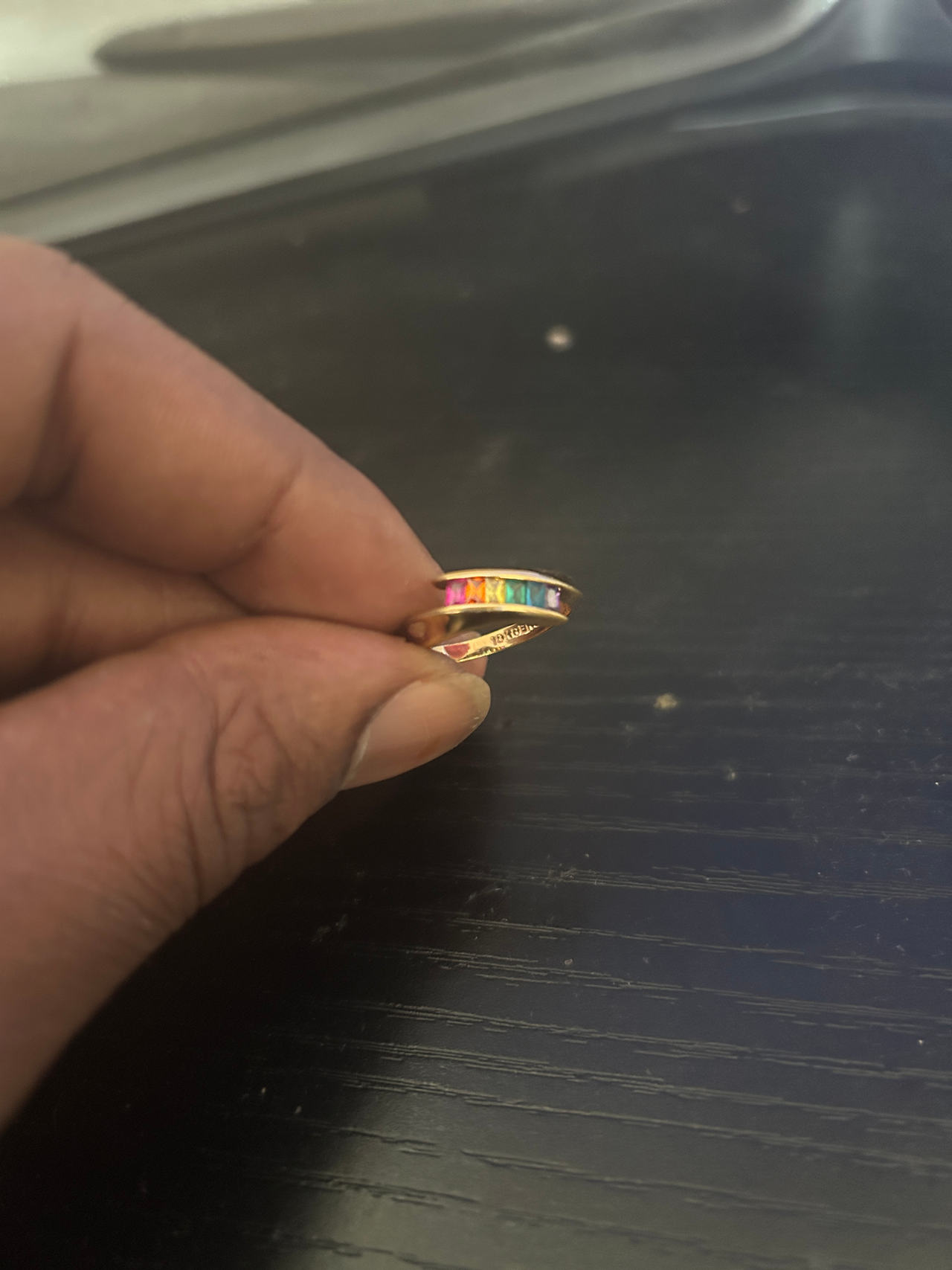 10K Gold Rainbow Gemstone Bypass Ring