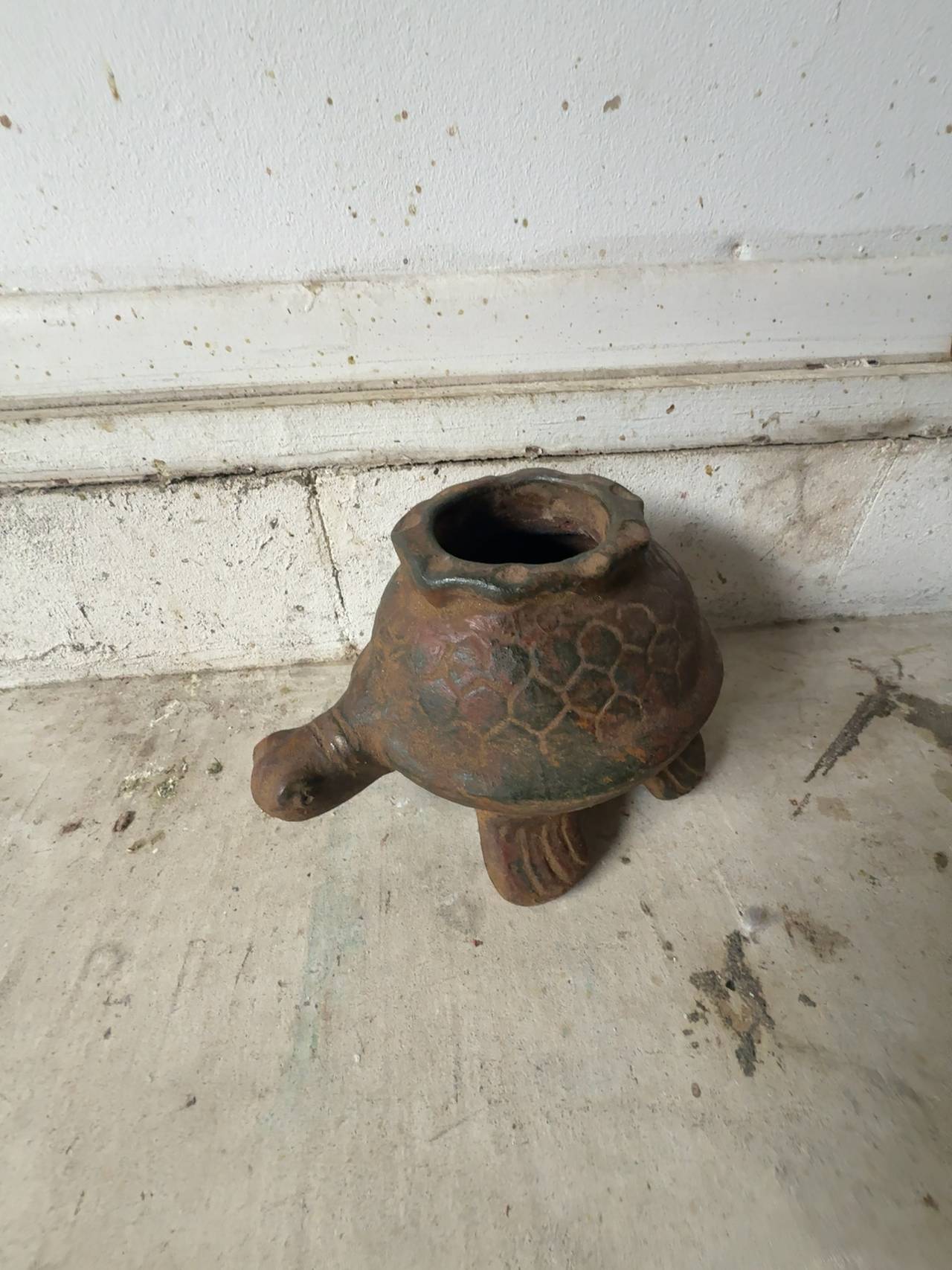 Vintage Tesoro Art Pottery Ceramic Turtle Planter Brown Glazed