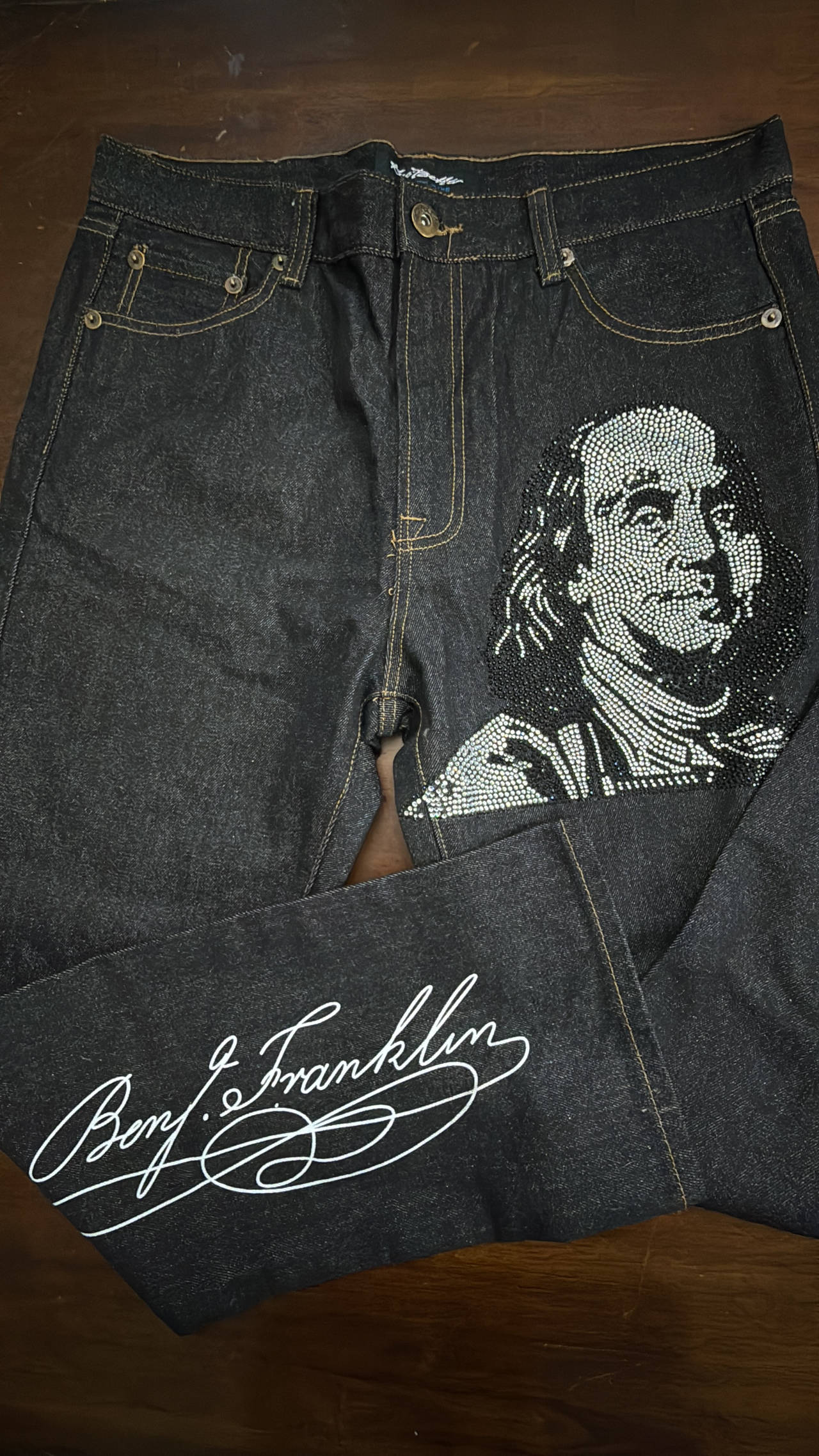 Kno Betta Benjamin Franklin Rhinestone Jeans 36x30