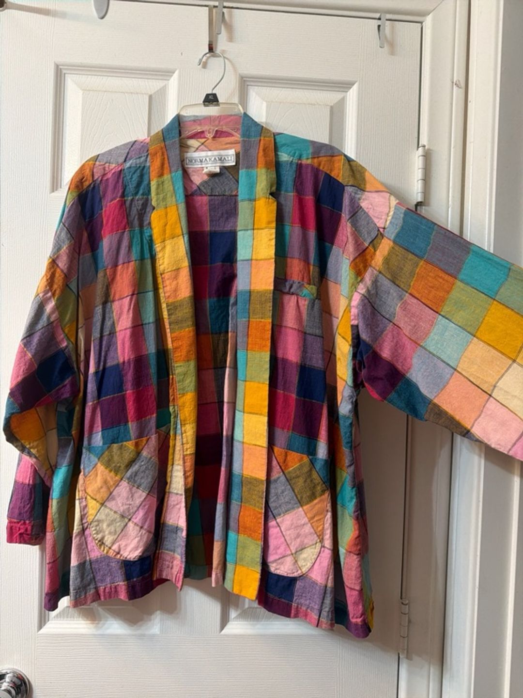 True vintage 1980s Norma Kamali bright colored swing coat 