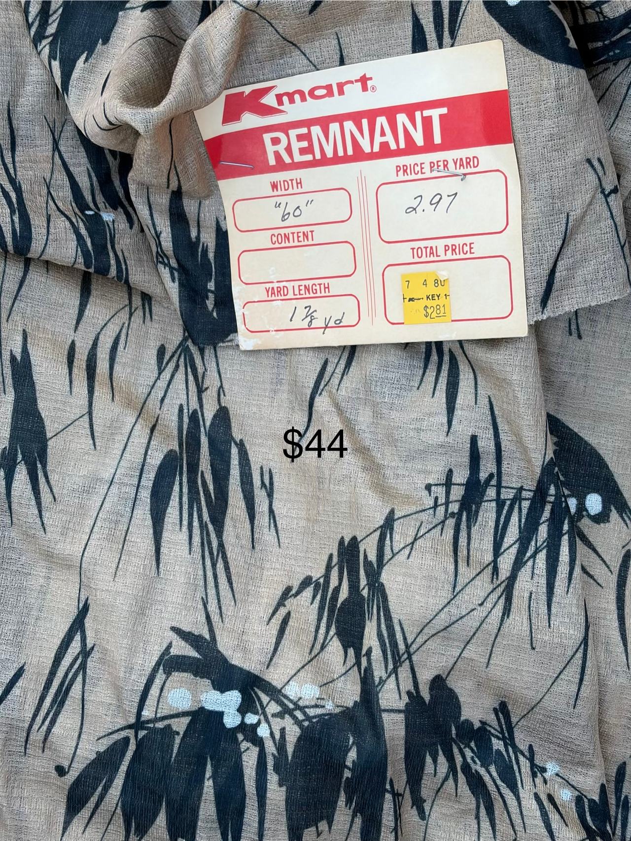 Kmart Vintage Fabric Remnant 1 7/8 Yard