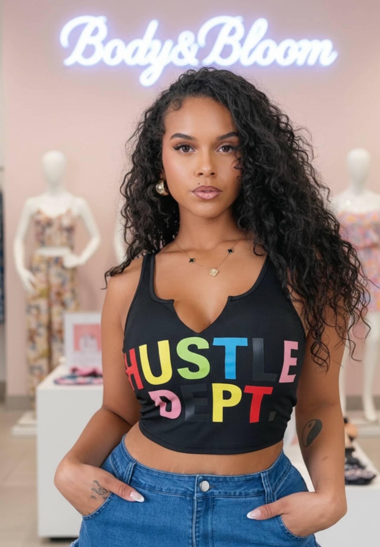 Body & Bloom Hustle Dept Graphic Crop Top