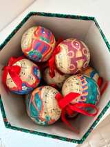 Vintage Twelve Days of Christmas Ornament Set 12pc + Box Paper Mache Balls - Image 3