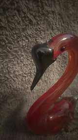 Murano Style Art Glass Flamingo Red Clear Aventurine Gold Fleck Hand Blown Bird - Image 3
