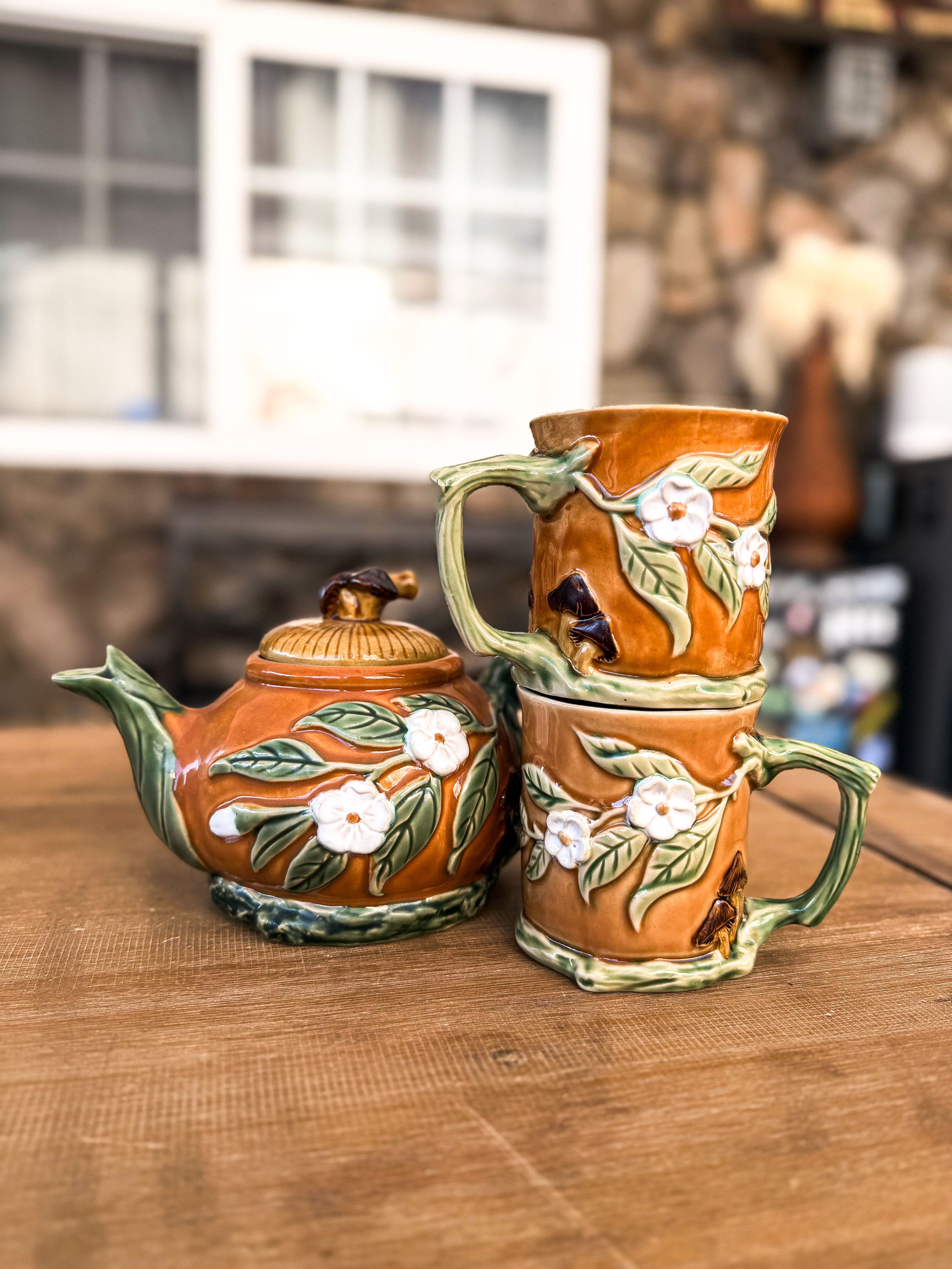 Vintage Ceramic Fruit Teapot Set Teapot + 2 Mugs - Image 2