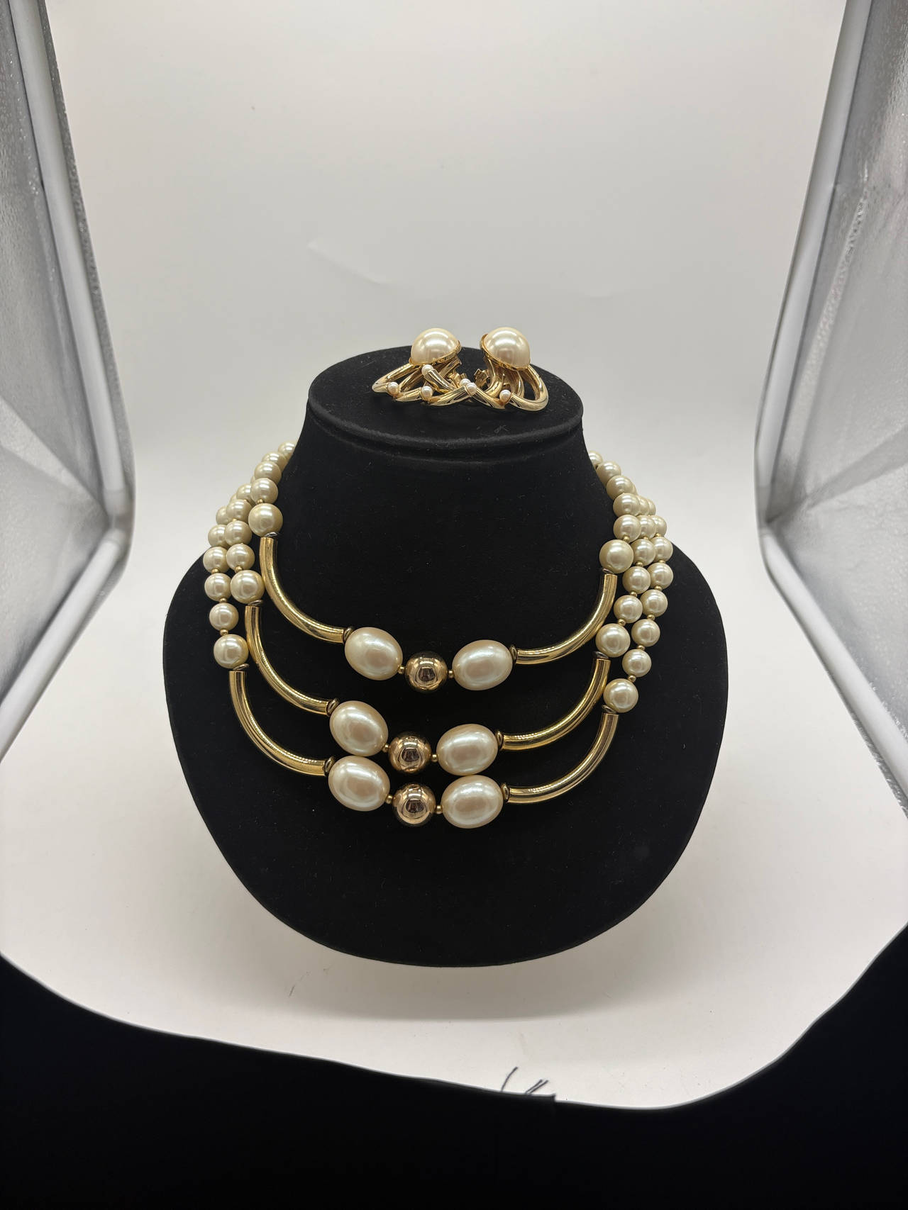 Vintage Faux Pearl Necklace and Earring Set