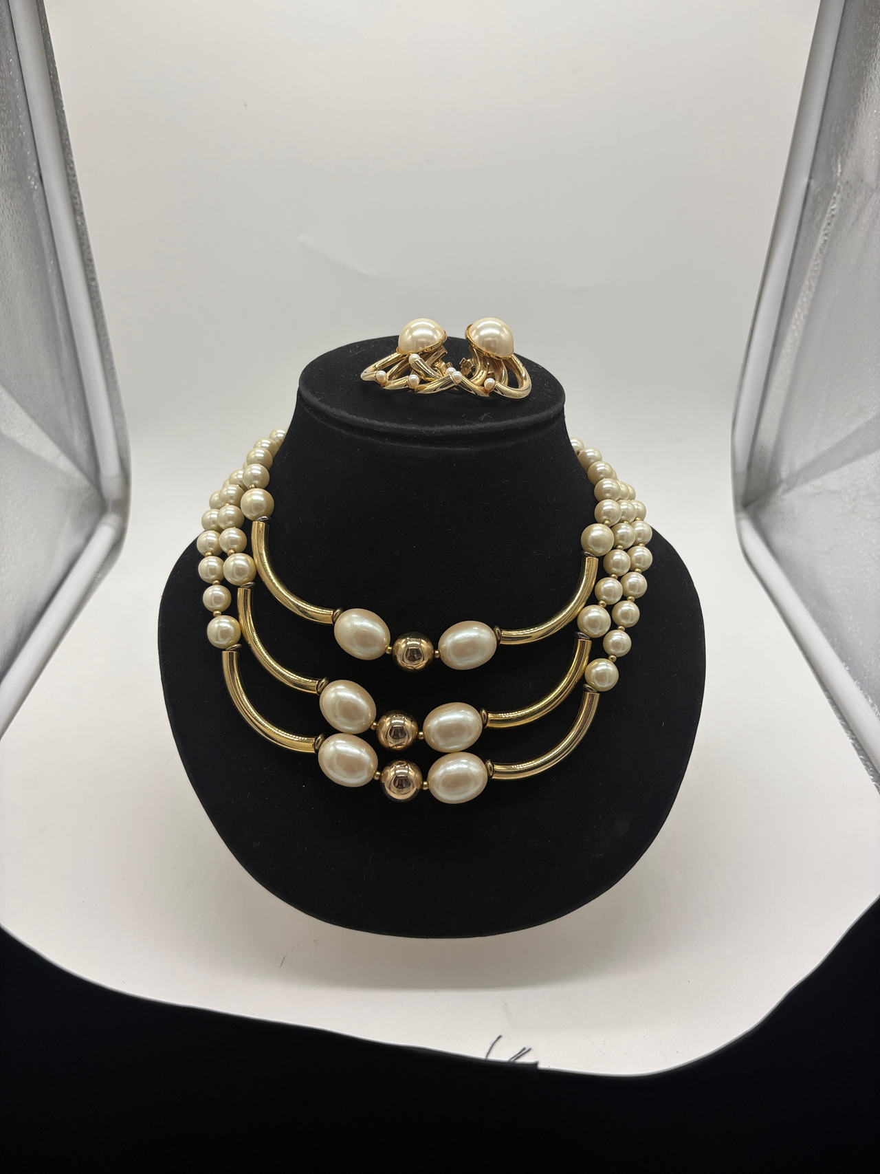 Vintage Faux Pearl Necklace and Earring Set