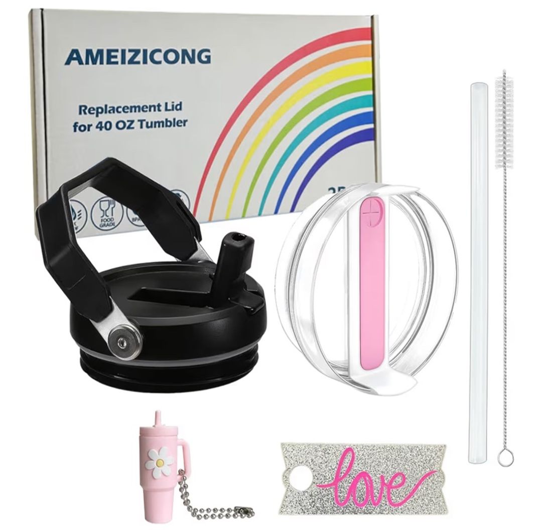 2PCS Handle Flip Straw Lid Replacement for Stanley 40 oz Tumbler, Spill Proof