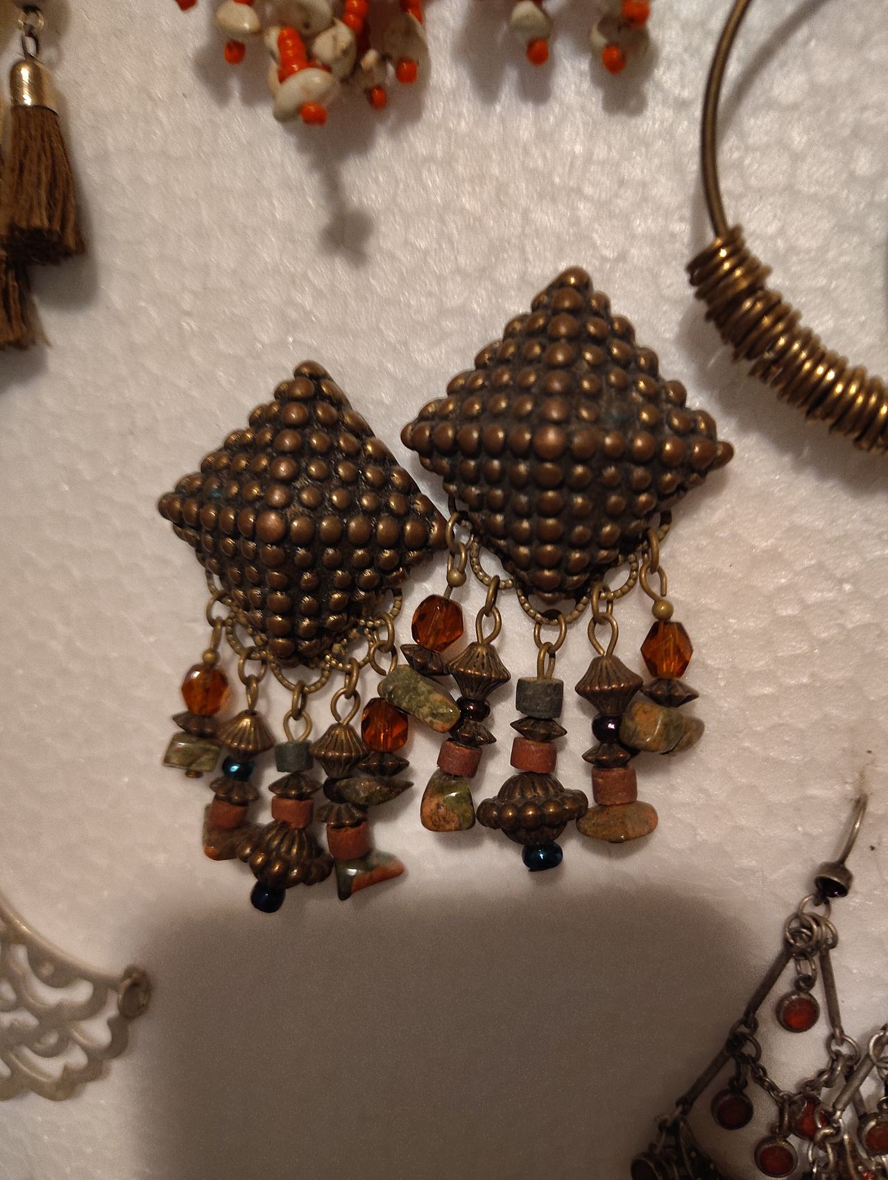 Vintage Brass Boho Dangle Earrings