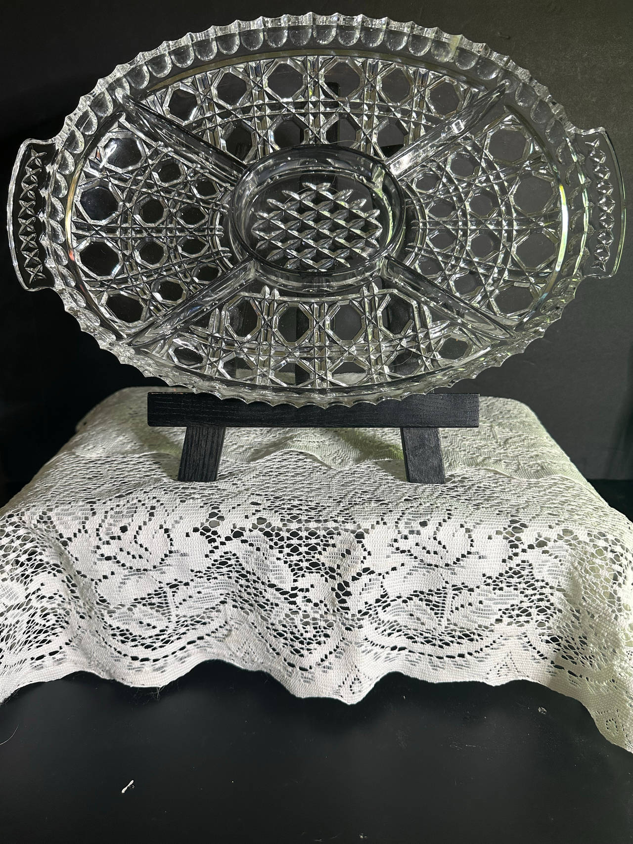 Vintage 5-Section Glass Relish Tray with Handles