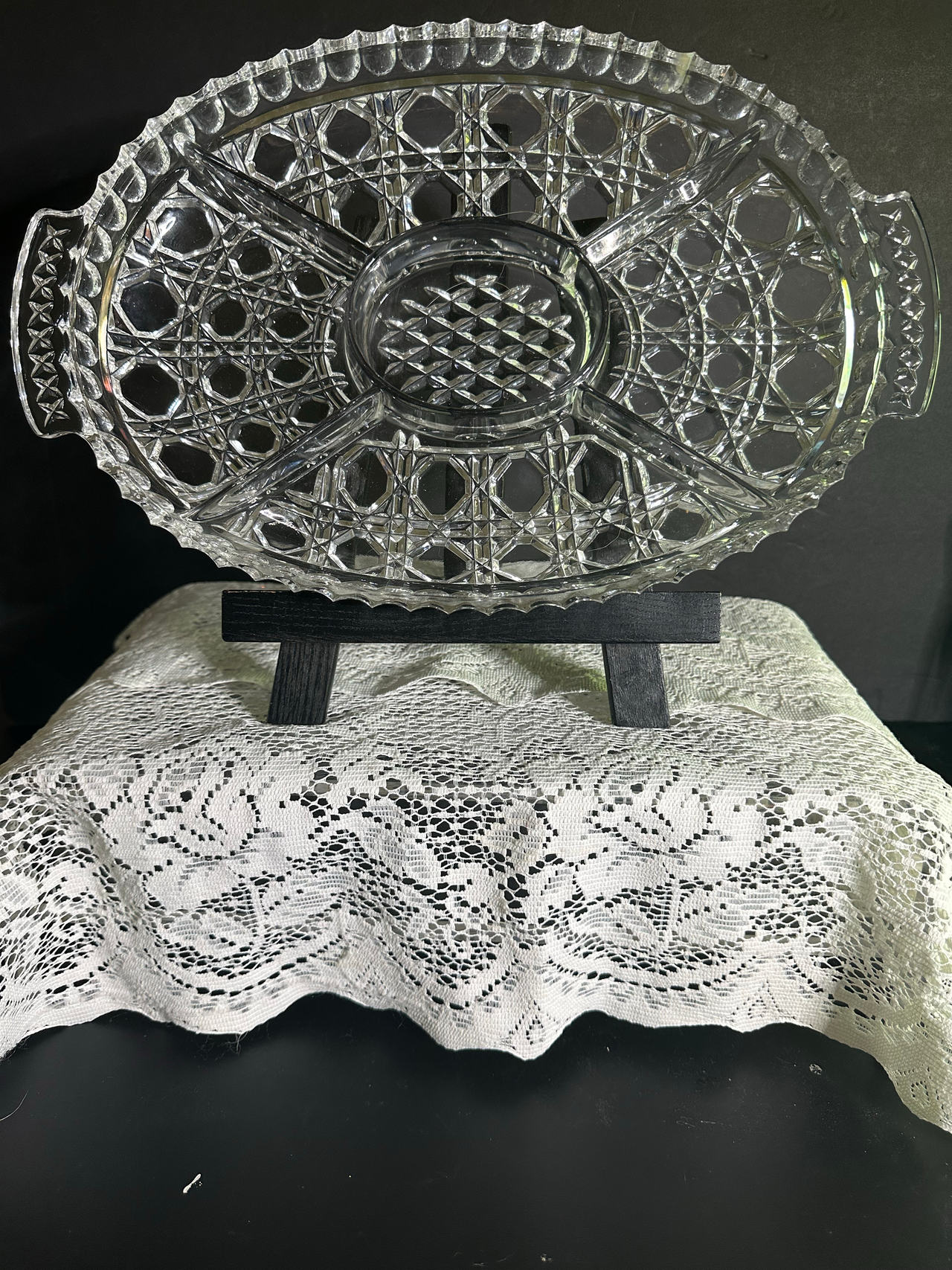 Vintage 5-Section Glass Relish Tray with Handles