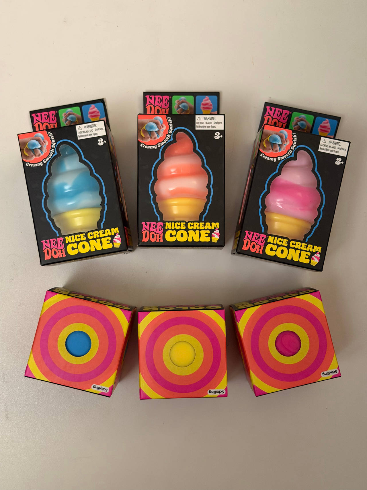 6 Viral Schylling NeeDoh’s. 3 Ice Cream Cones and 3 Color Changes