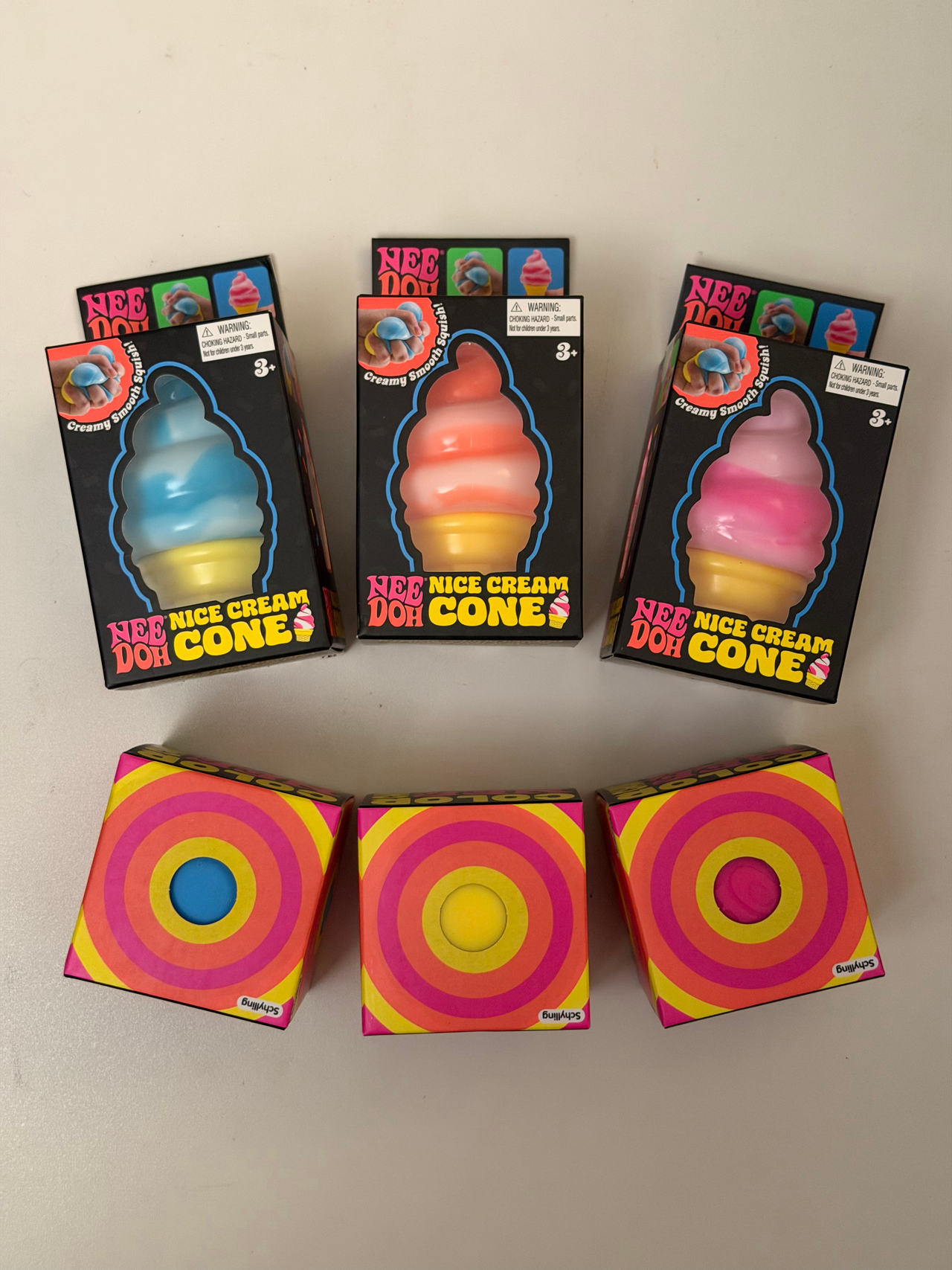 6 Viral Schylling NeeDoh’s. 3 Ice Cream Cones and 3 Color Changes