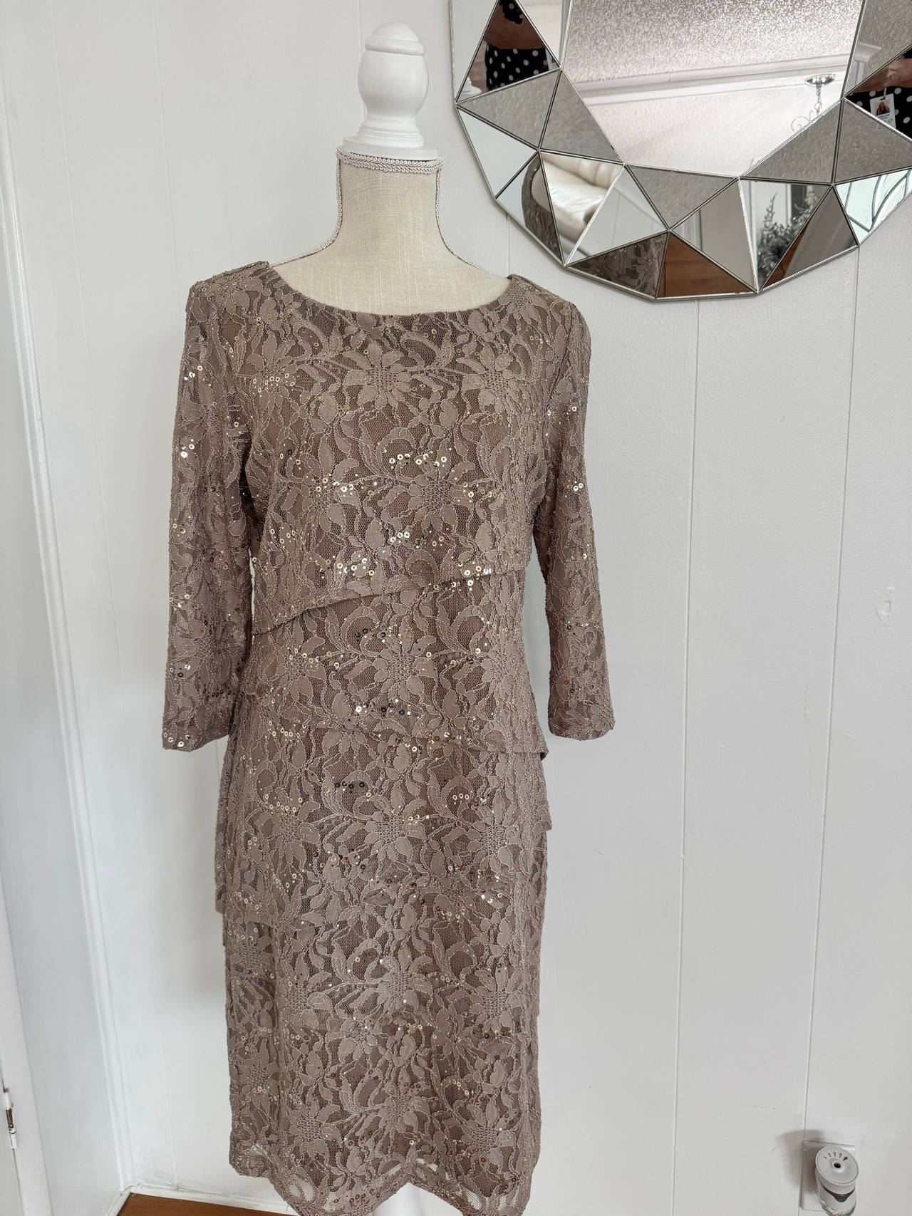 Ronni Nicole Tiered Sequin Lace Sheath Dress