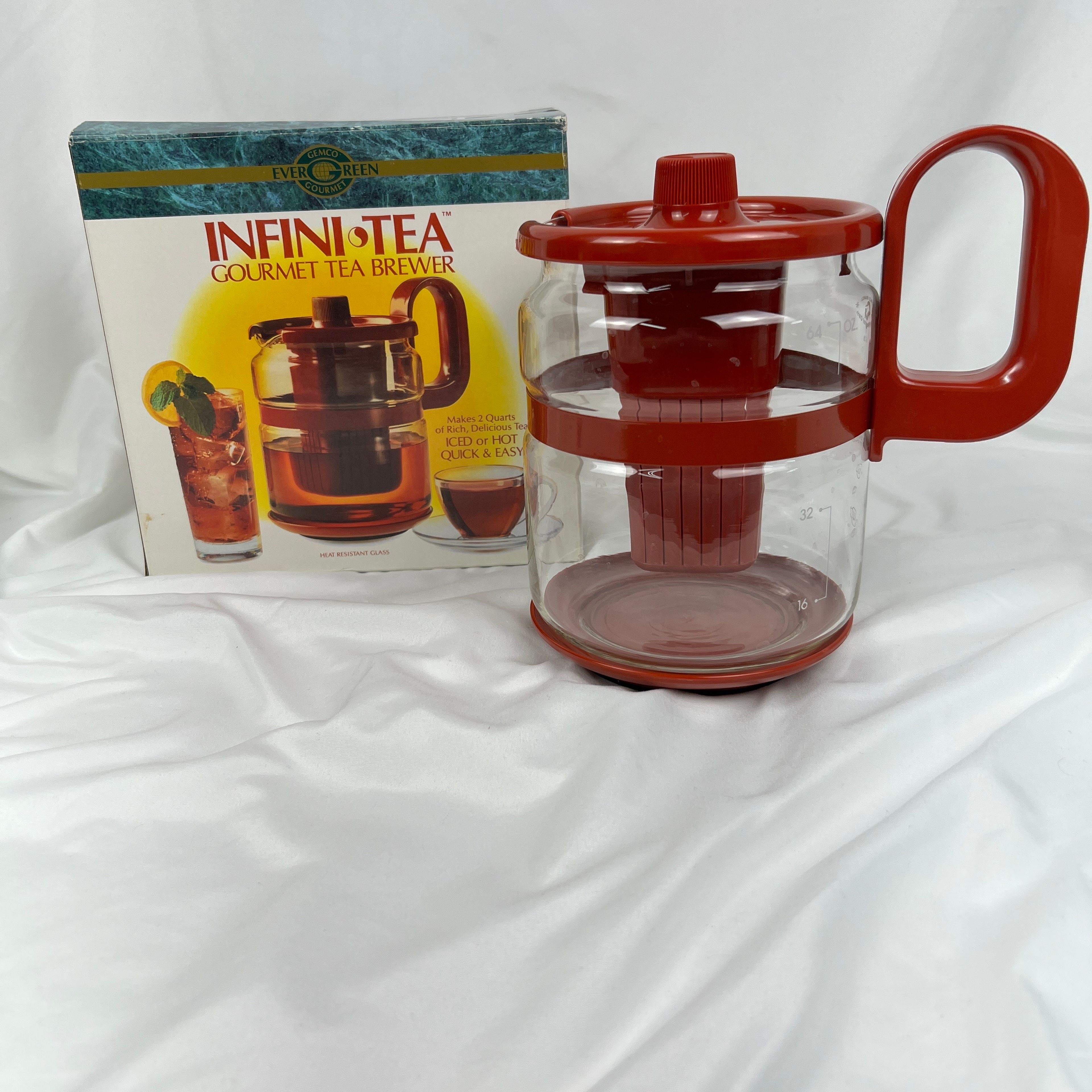 Vintage InfiniTea Gourmet Tea Brewer Evergreen Glass Pitcher Hot or Iced Red - Image 8