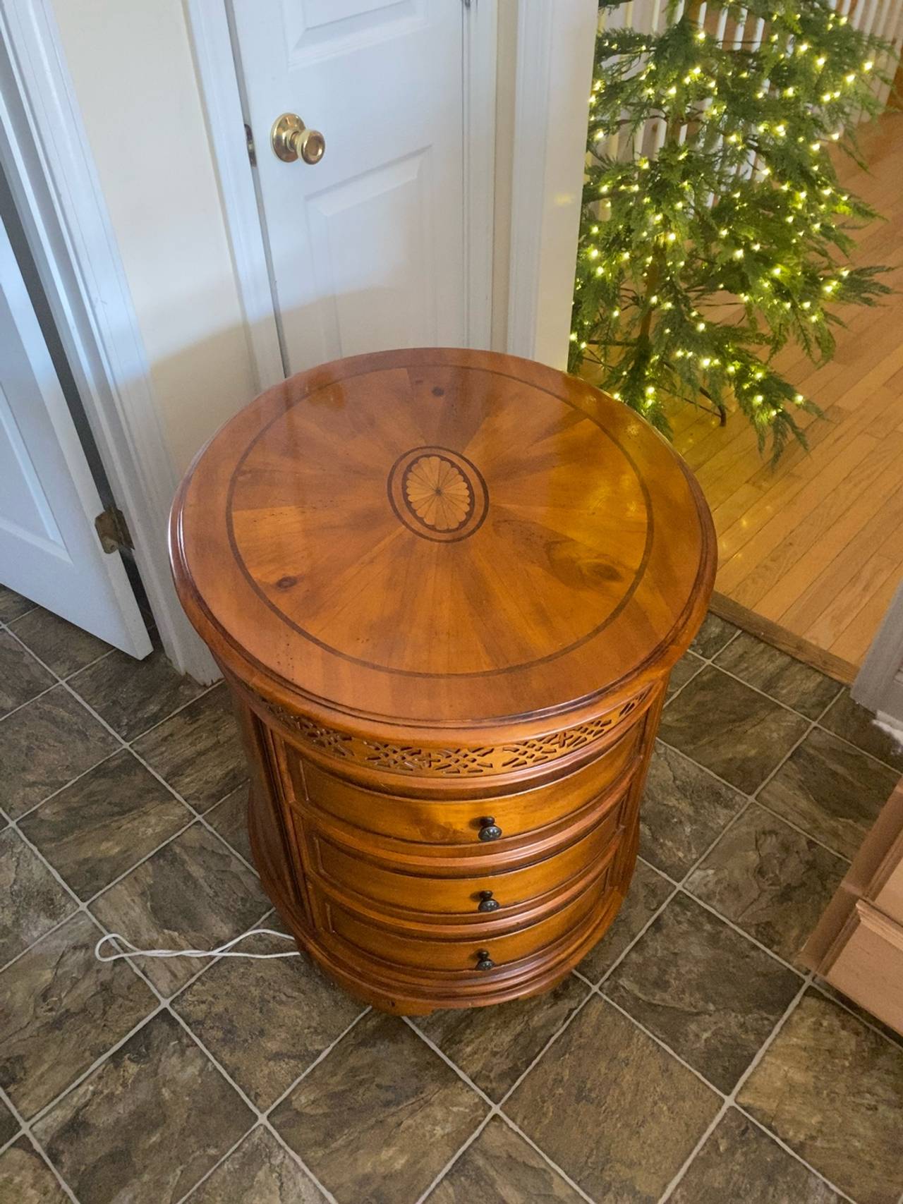 American Signature 3-Drawer Inlaid Top End Table