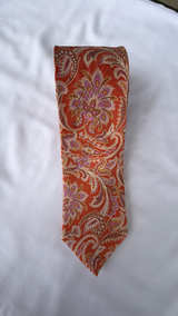 Ermenegildo Zegna Orange Paisley Silk Tie - Image 2
