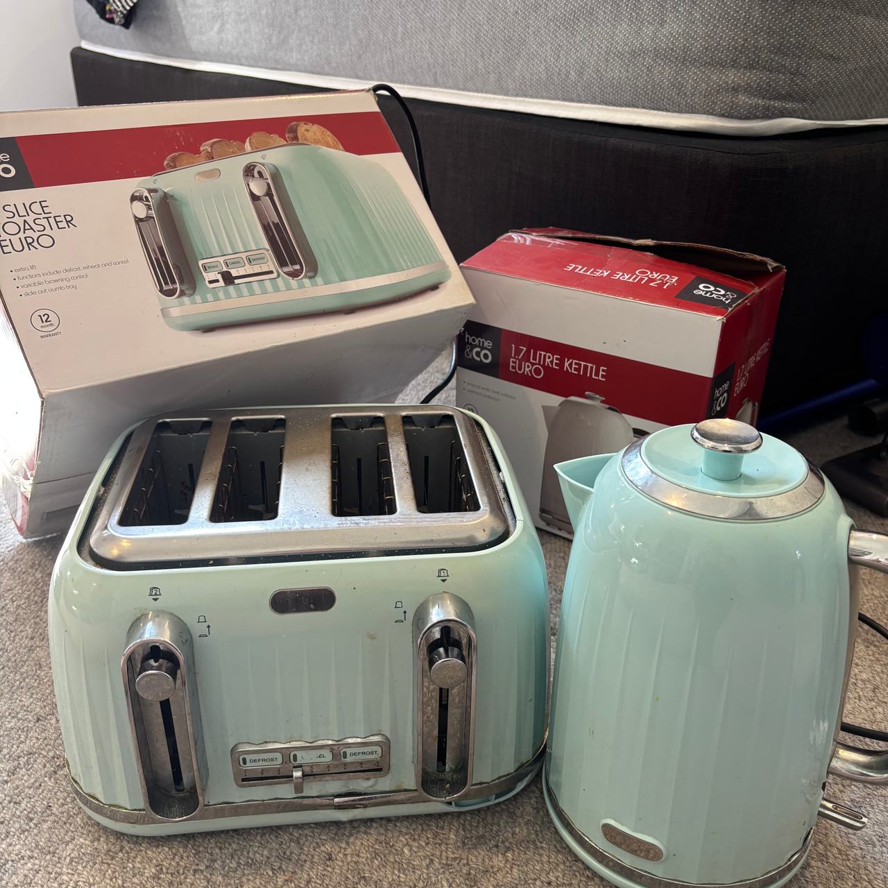 Mint green toaster kettle set
