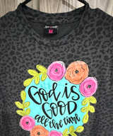 Love & Faith God Is Good All The Time Leopard Graphic Tee Size Medium - Image 1