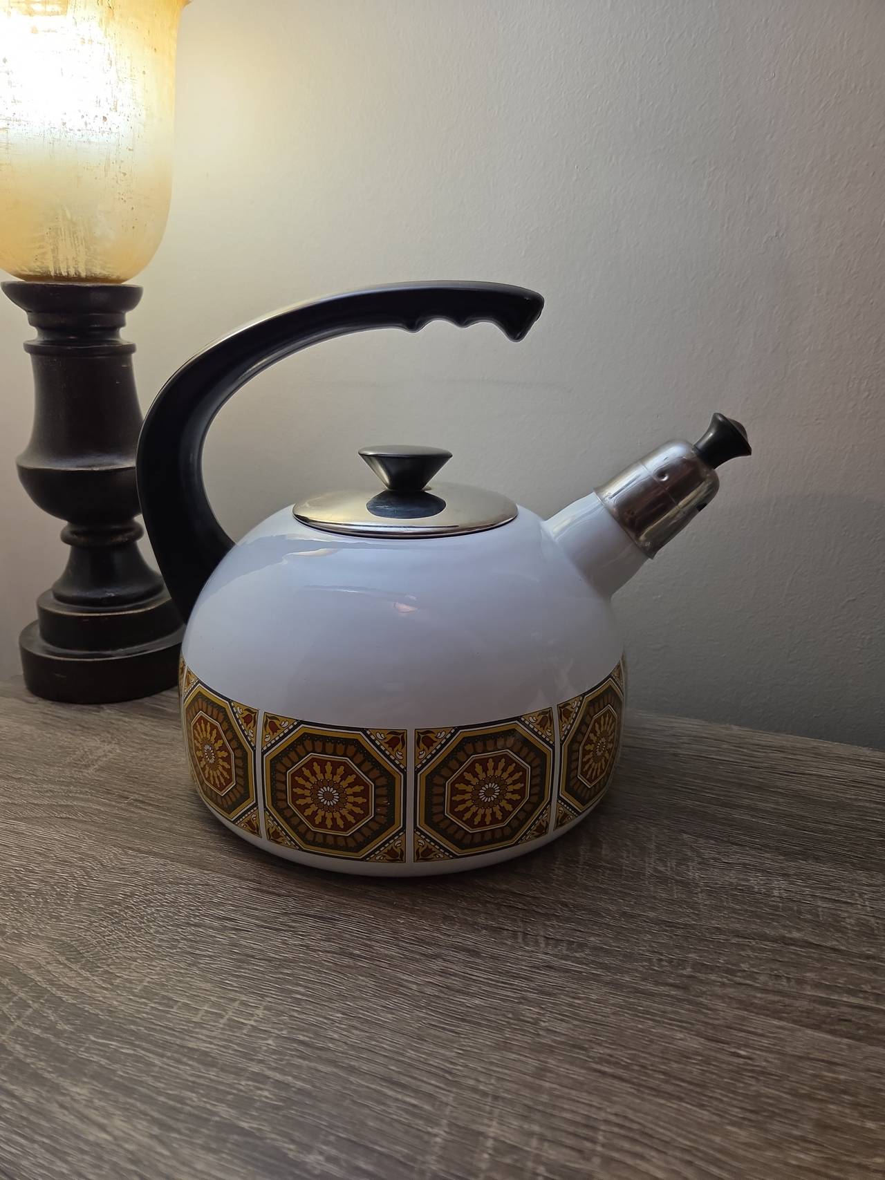 1970s Vintage W Enamel Whistling Tea Kettle