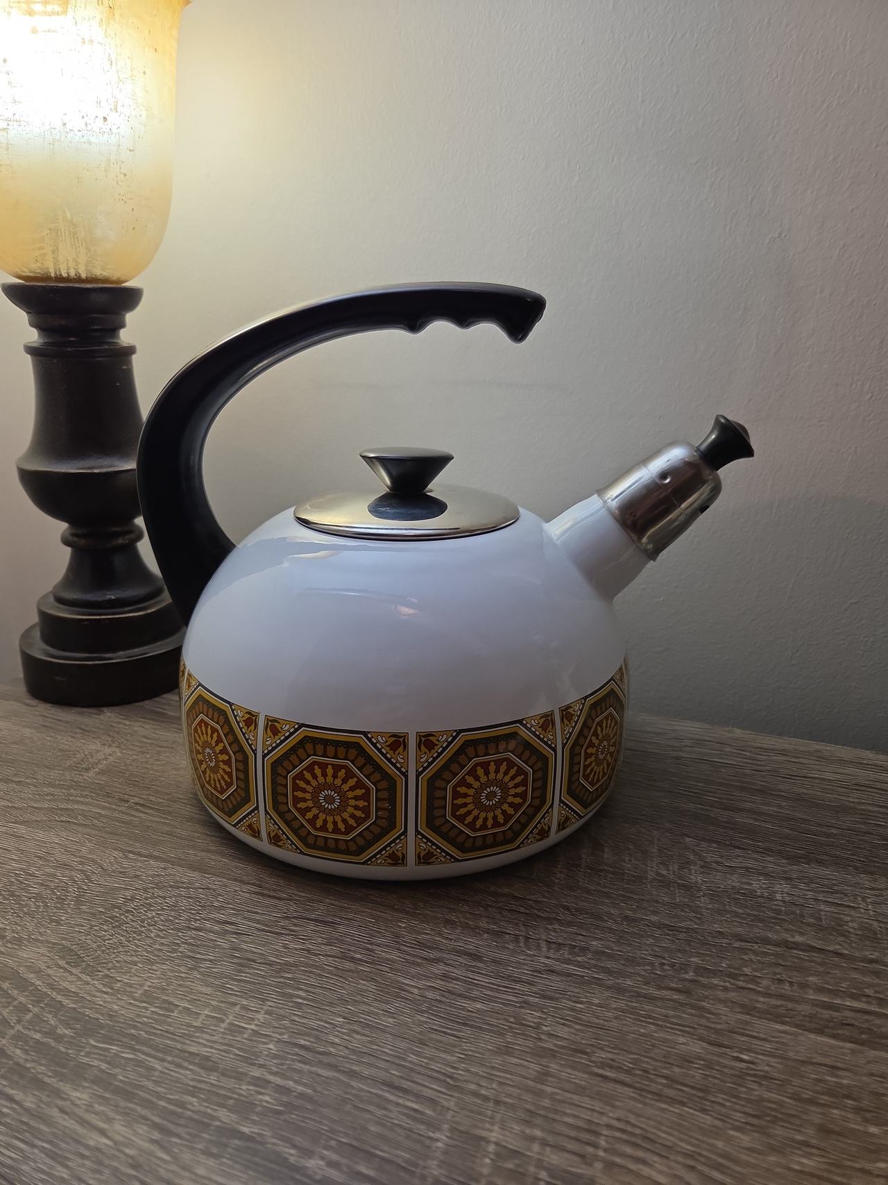 1970s Vintage W Enamel Whistling Tea Kettle