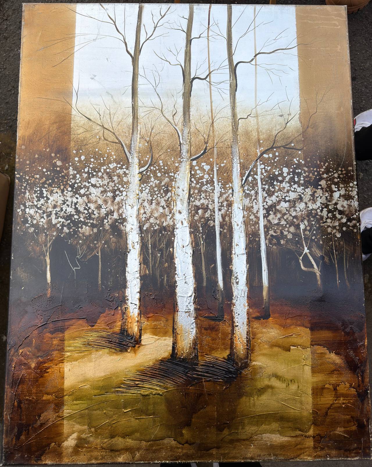 Large Textured Birch Tree Painting Canvas Modern Abstract Wall 31 x 40