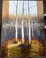Large Textured Birch Tree Painting Canvas Modern Abstract Wall 31 x 40 - Image 1