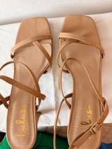 Lulus Emmalee Sand Strappy Heels size 8 NEW - Image 2