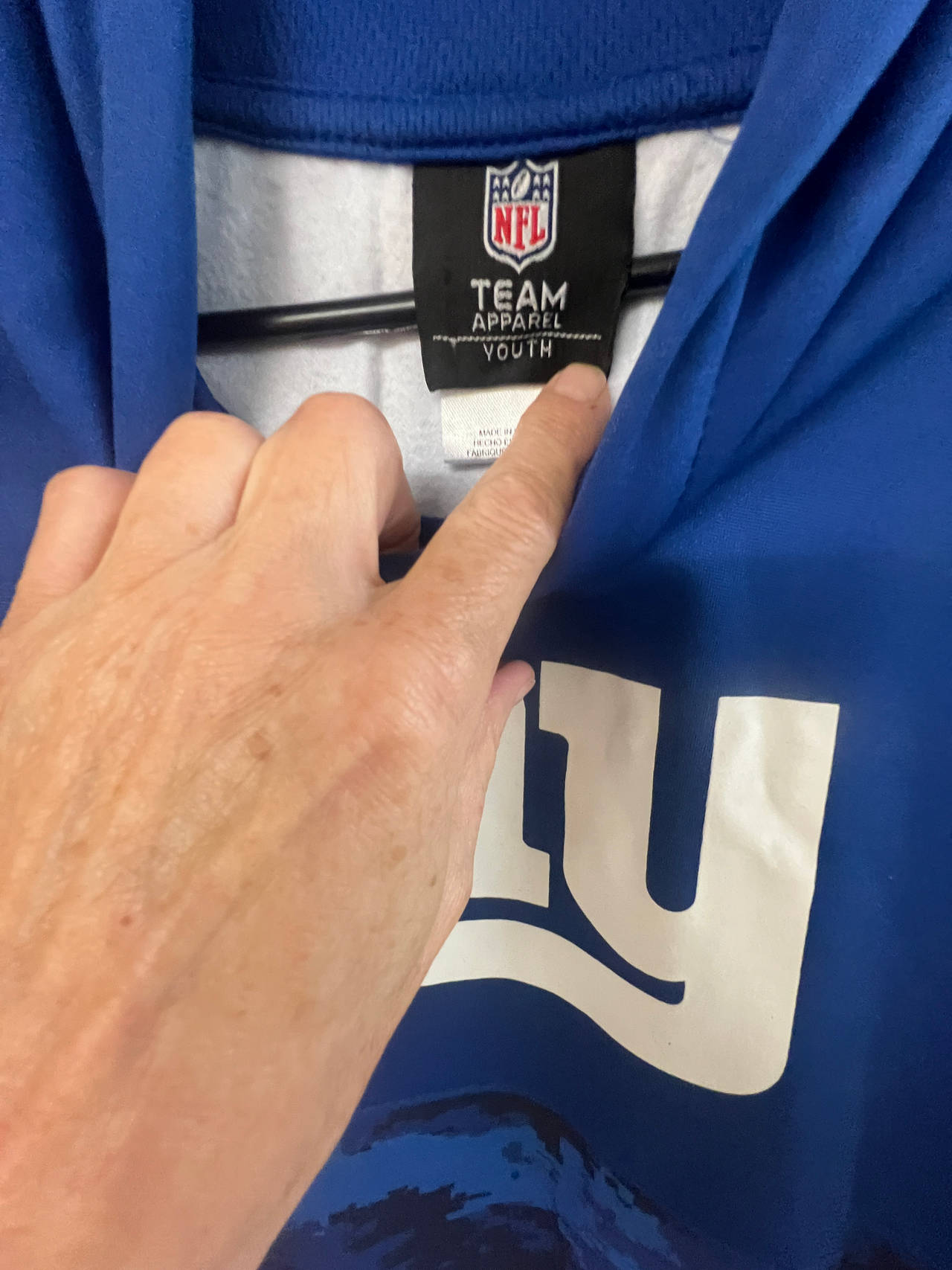 NFL Team Apparel Youth New York Giants Hoodie size xl 18/20
