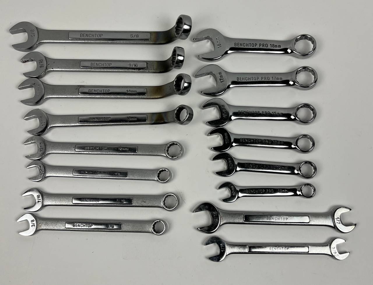16 Combination Wrench Set Benchtop Standard and Metric 