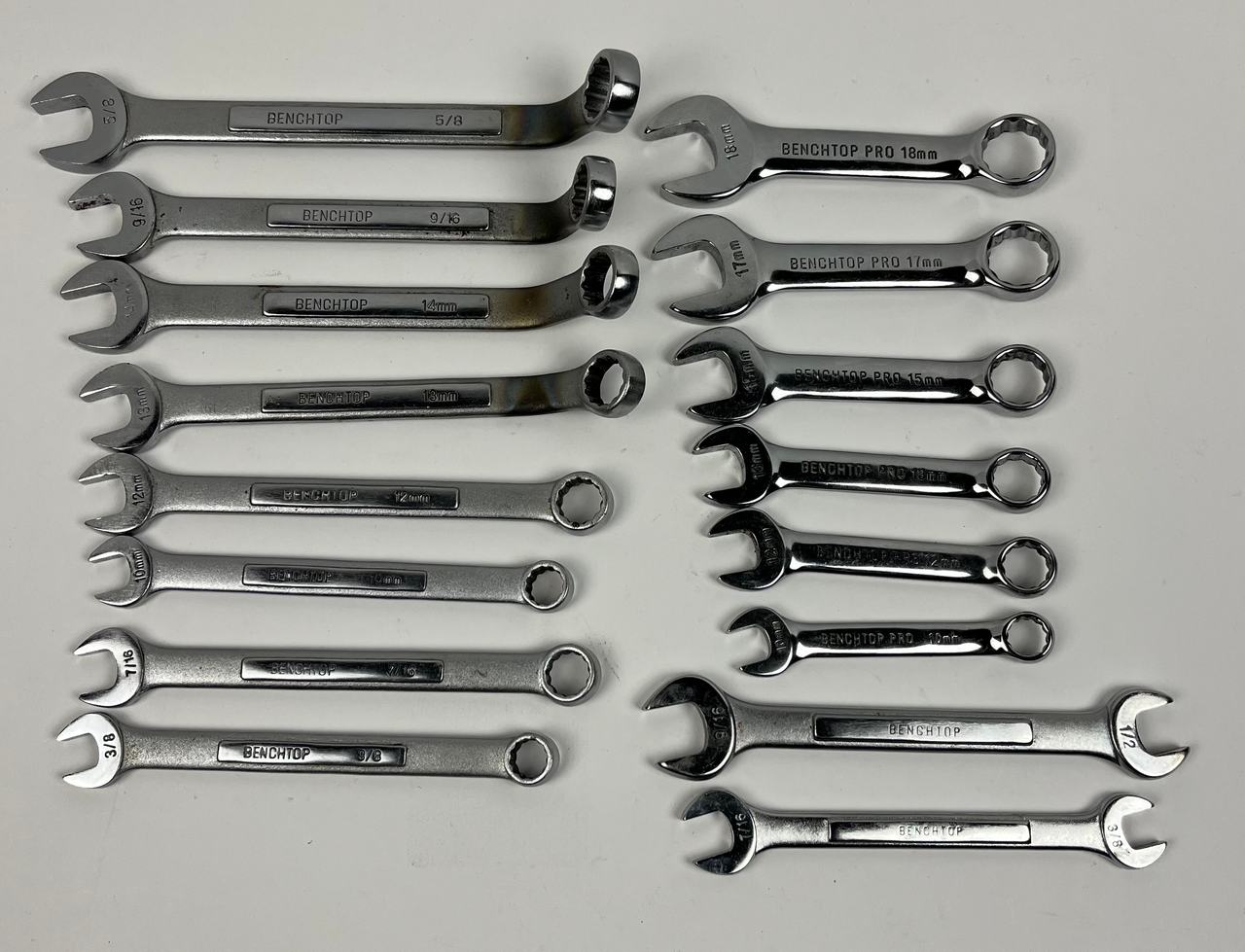 16 Combination Wrench Set Benchtop Standard and Metric 