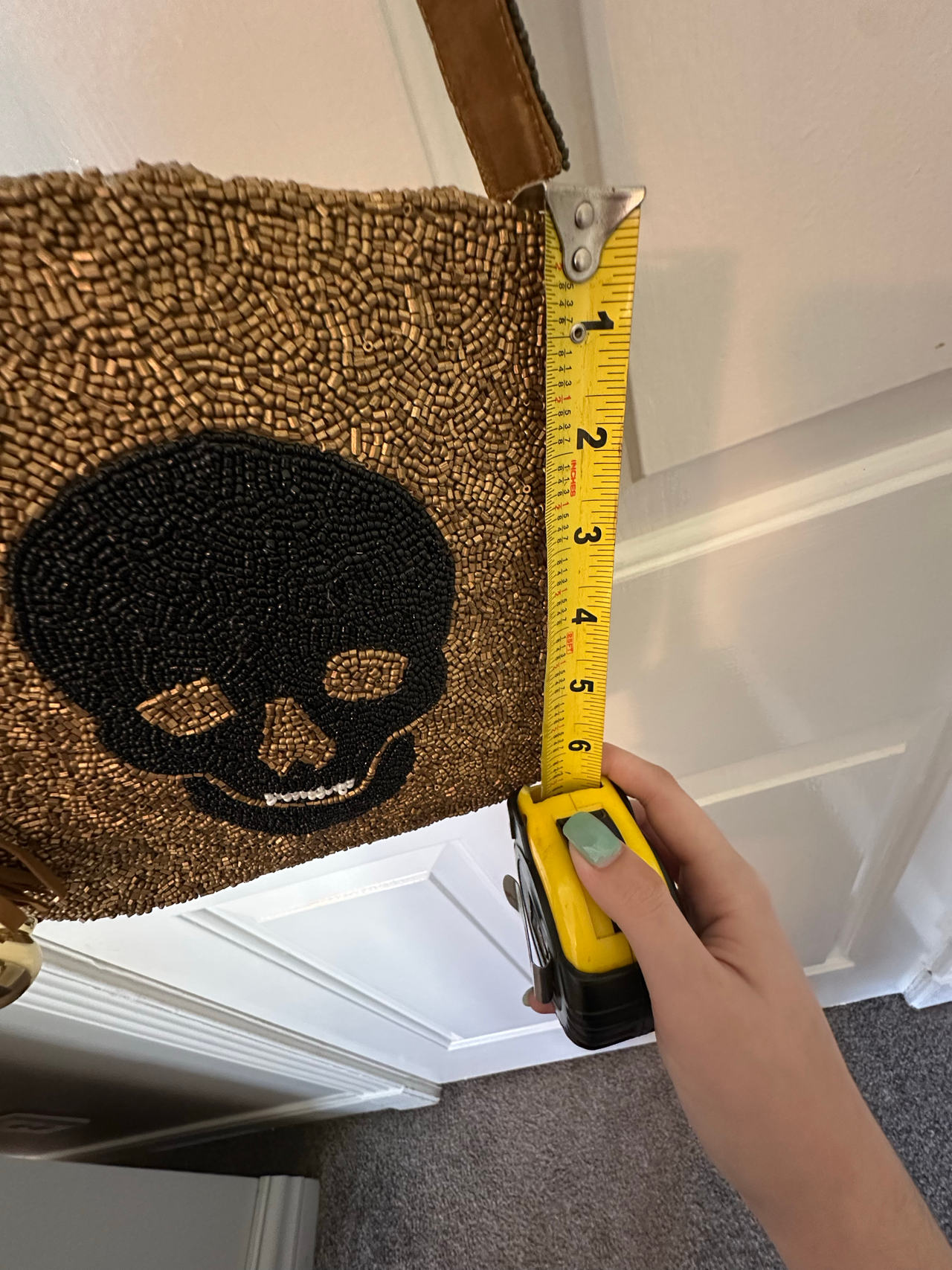 Handmade Beaded Skull Crossbody Bag