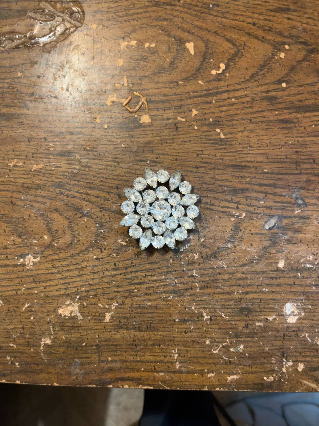 Weiss Silver Tone Floral Dome Rhinestone Brooch