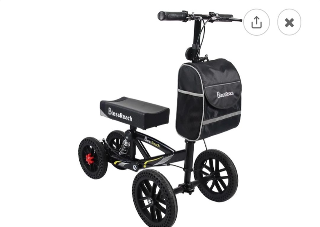 BlessReach All Terrain Foldable Knee Scooter Walker – Black