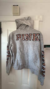 Victoria's Secret Pink Full Zip Hoodie Gray Large Sequin Vintage  - Image 4