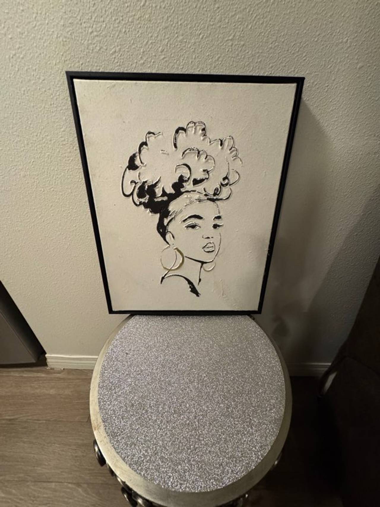 Black Woman Afro Canvas Wall Art with Gold Accents